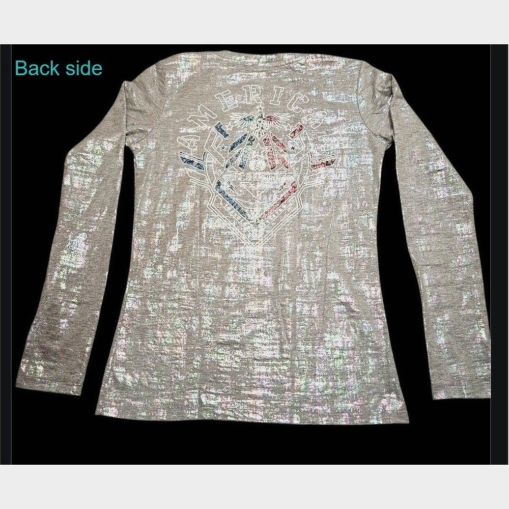 MMA American Fighter Women's Silver Foil Buckle Graphic Long Sleeve NWT XS - Picture 3 of 6